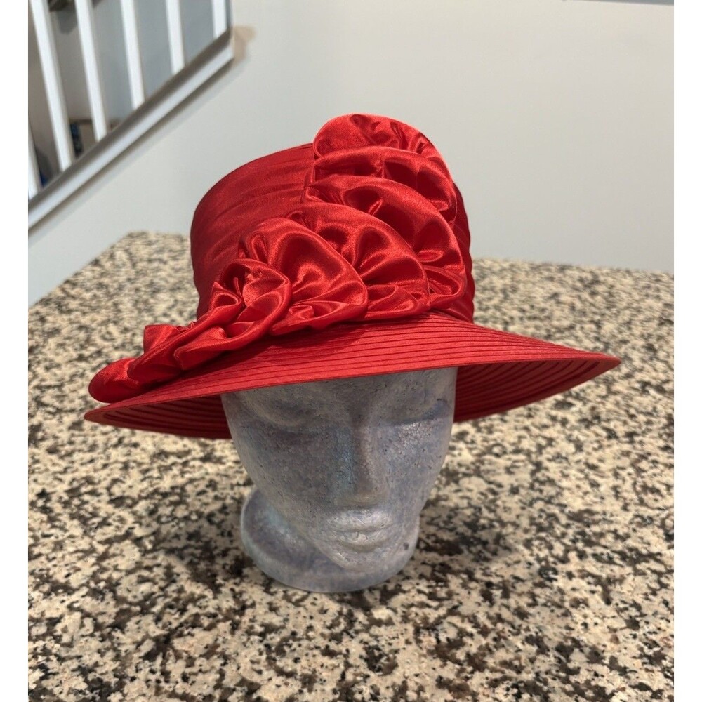 Giovannio New York Hat Red Large Brim Ribbon Church Dress Derby